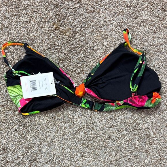 NWT Andie Pink & Black Tropical Bikini Top - Picture 2 of 6
